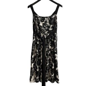 Johnathan Martin Dress Womens 12 Black Floral Chiffon Babydoll A Line Tie Waist